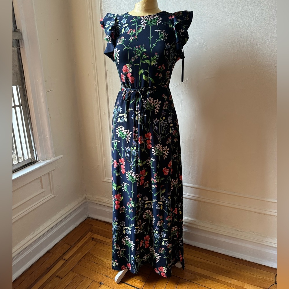 Tommy Hilfiger Blue Garden Floral Ruffle Sleeve Maxi Dress